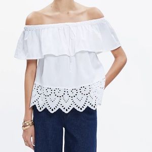 Madewell Eyelet White Embroidered Off the Shoulder Top Sz Small S